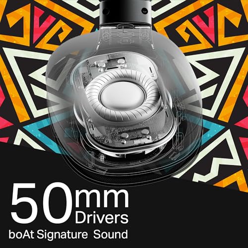 Image of Boat Rockerz Plus 550, Customizable Earcups, 100H Battery, 50mm Drivers, Dual Pair, Stream Ad Free Music via App Support, Bluetooth Headphones, Wireless Headphone with Mic (Black Psyche)
