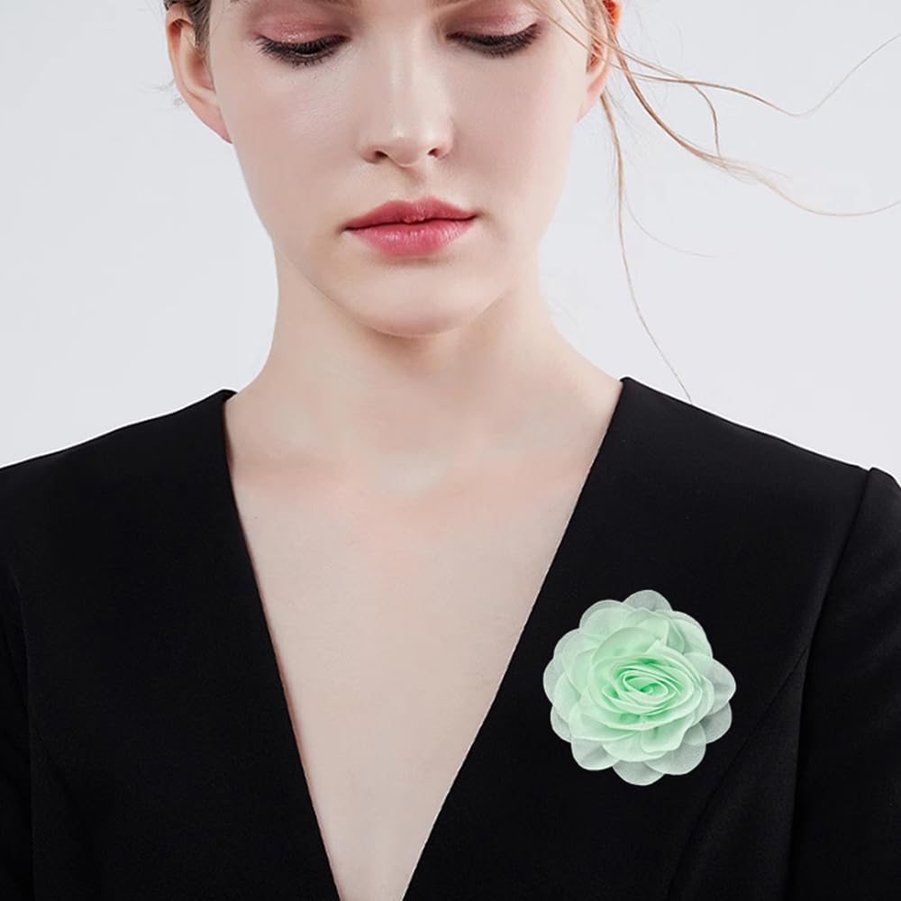 85mm Broches Délicates En Forme De Rose En Mousseline De Soie Faites à La Main En Tissu Épingles à Revers Pour Femmes Fête Banquet Robe Costume Vêtements Accessoires Bijoux Cadeaux