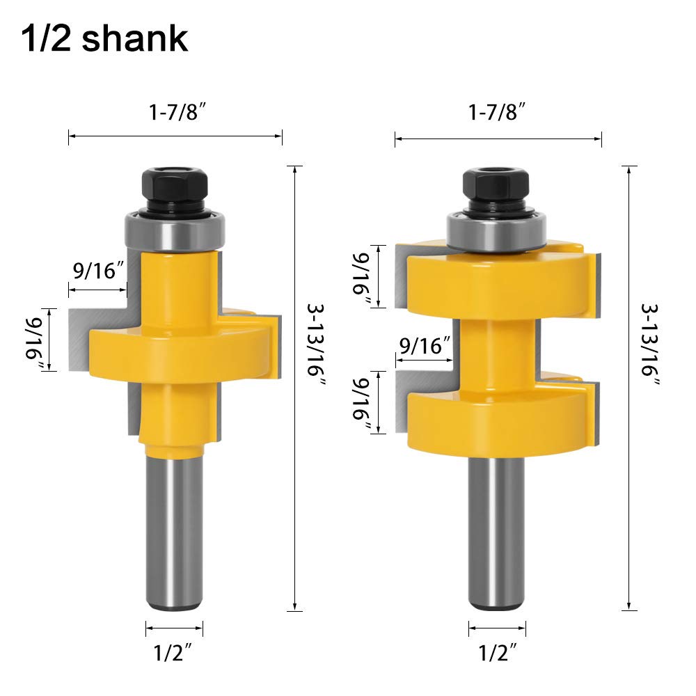 2 unid/set 1/2 "12,7 MM 12MM 8MM cortador de caña tallado en madera lengüeta grande y ranura conjunto conjunto de brocas enrutadoras 42mm Stock(01)