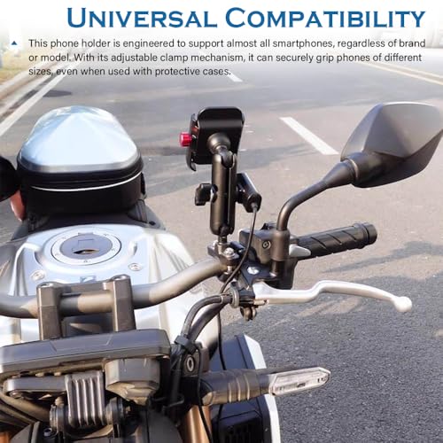 Image of Motorcycle Phone Mount, 360-Degree Rotation, Anti-Vibration Shockproof Mobile Holder with Ball Joint, Universal Bike Handlebar Mount, Black