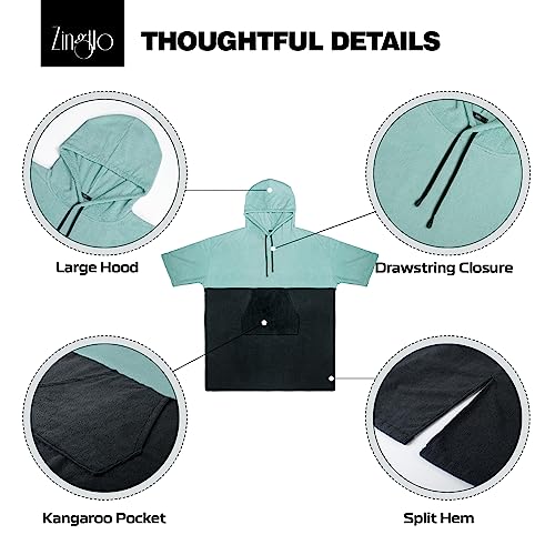 Zingtto Surf Poncho Changing Robe, 3/4 Sleeve Extra Large Thick Hoodie Towel Poncho for Men Women Beach Swimming, 39x31, Black Teal - Image 4