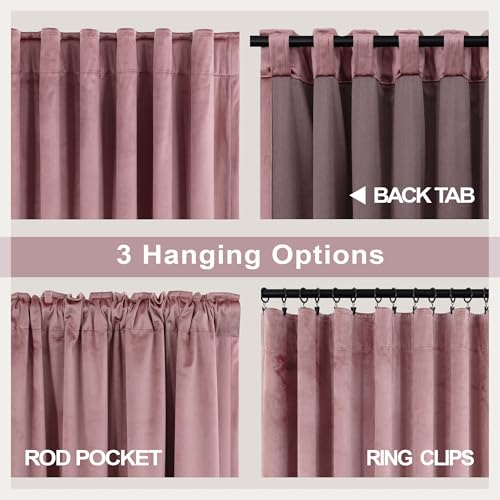 Image of Dusty Rose Pink Velvet Curtains 84 Inch Length for Girls Bedroom 2 Panels Back Tab Pocket Pleated Pretty Cute Luxury Living Room Darkening Thermal Insulated Light Reducing Long Drapes for Dining Room