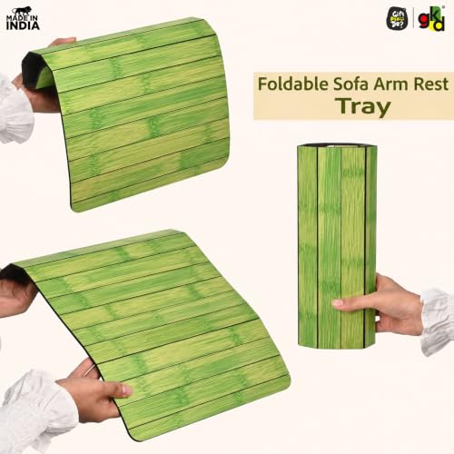 Image of Gift Kya De Foldable Green Bamboo Sofa Armrest Tray with Foam Base