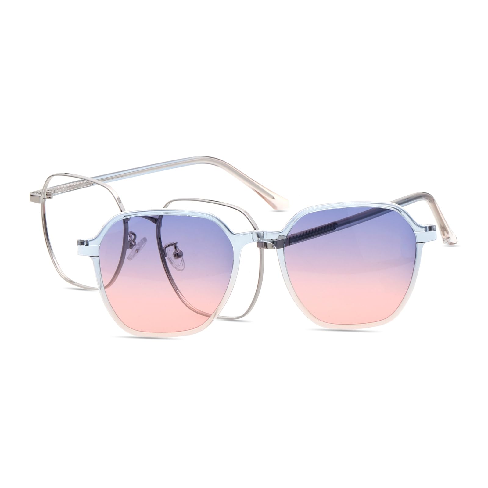 HELES Retro Full Rim Blue Light Blocking Reading Glasses Magnetic Clip On Polarized Sunglasses Reader Computer Glasses Reader-A3 Silver||+4.00