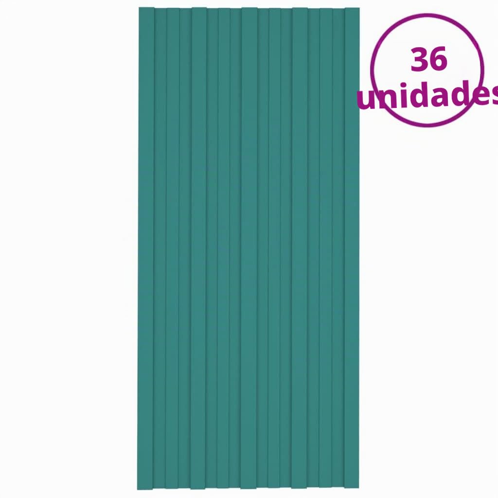 vidaXL 36x Panel para Tejado Plancha Lámina de Techo para Garaje Caseta Placa Cobertizos Establos Casas Móviles Acero Galvanizado Verde 100x45 cm