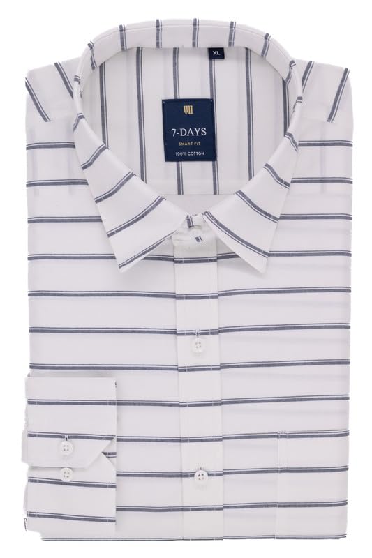 Image of 7-DAYS Men's Premium Striped Shirt - 100% Cotton, Tailored Fit (Between Slim & Regular), Full Sleeve, with Pocket - Smart Office & Casual Look