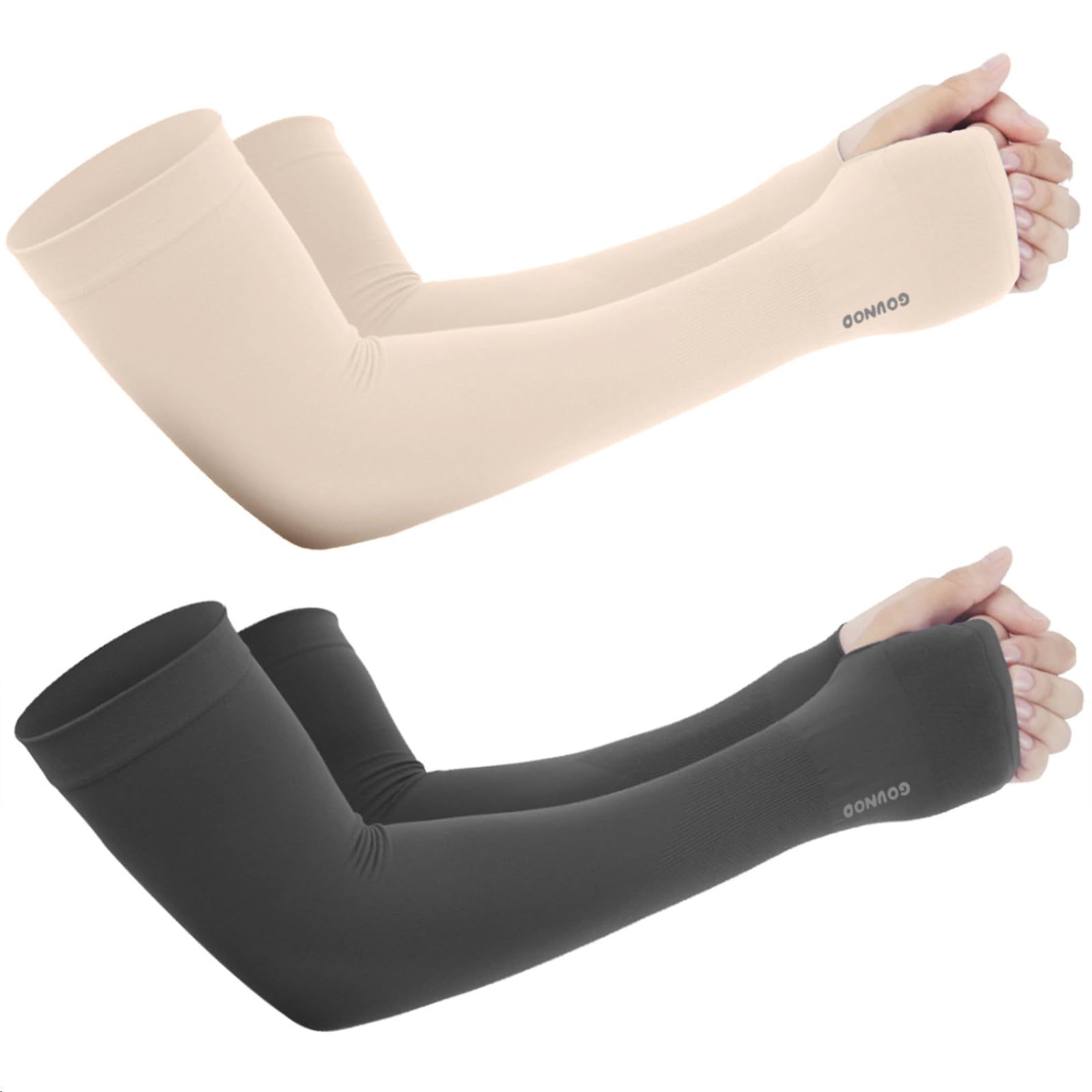 Arm Sleeves Ultimate Sun Protection, Cooling Comfort, Tattoo Coverage for Men Women with Thumb Holes, 2 Pairs:,skin，dark Grey, Standard