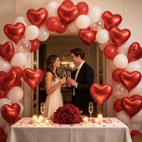 Image of 36 Pcs Red Heart Balloons,18 Inch Heart Foil Balloons Valentine Balloon for Wedding Engagement Party Valentine Day Decorations