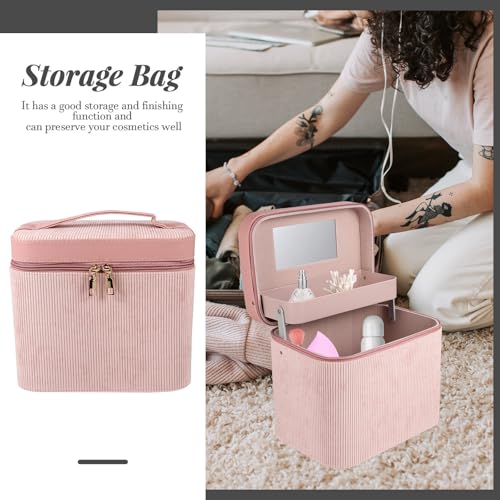 Estuche de maquillaje aterciopelado HEMOTON de doble capa con espejo interior 4