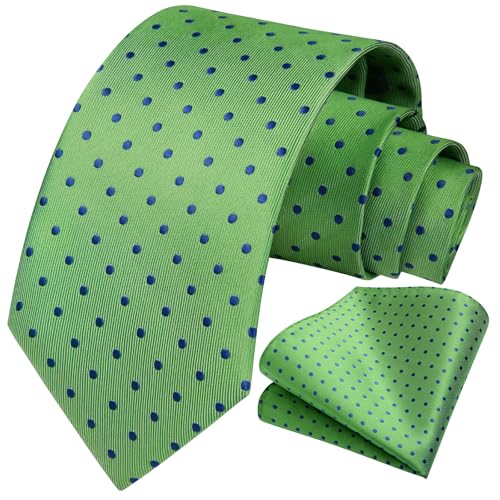 Image of HISDERN Polka Dot Ties for Men Classic Silk Ties and Pocket Square Formal Business Necktie Handkerchief Wedding Party