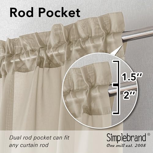 Image of Simplebrand Taupe Sheer Curtains 96 Inches Long, Light Filtering Light Brown Rod Pocket Solid Color Window Sheer Curtain Panels, Elegant Curtains & Drapes for Living Room, Bedroom 2 Panels, 42 inch W