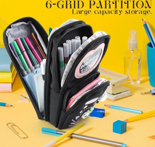 Image of Parshya Cute Panda Pencil Pouch for Kids Girls Boys, Large Capacity 3 Compartment Pencil Case, Kawaii Stationery Organizer with Zipper, Pen Holder Slots, School Supplies Storage Bag Return Gifts