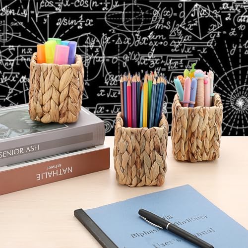 BSTKEY 3 Pcs Water Hyacinth Pencil Holder Desk Organizer - Image 2