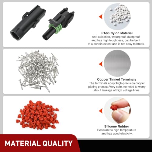 Image of Nilight 60PCS 10 Kits 1 Pin Waterproof Automotive Electrical Connector Kit | Quick Connect and Disconnect Male Female Pin 20-16AWG Terminal Wire Connectors for Car Truck Motorcycle Marine Boat