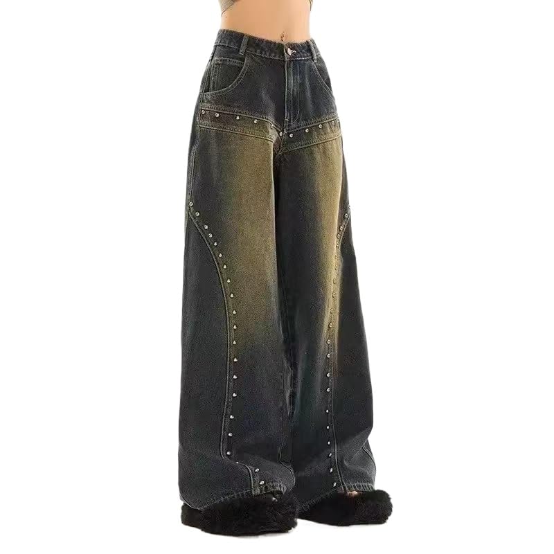 Y2k Grunge American Vintage Patchwork Wide Leg Jeans Hip Hop Casual Baggy Trendy High Waist Loose Streetwear