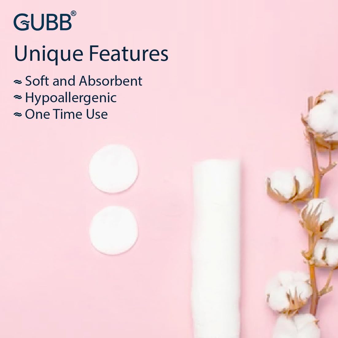 GUBB Hypoallergenic 100% Cotton Pads For Face Cleansing & Makeup Removal - Made of pure cotton | Safe for skin | Suitable for Women | Deep cleansing | Round shape, Non Woven - 80 Makeup Remover Pads 1