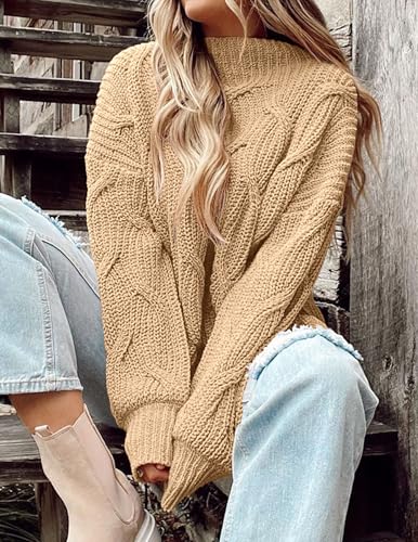 PRETTYGARDEN Women's Fall Oversized Pullover Sweaters Casual Crewneck Long Sleeve Chunky Cable Knit Tops Winter Clothing