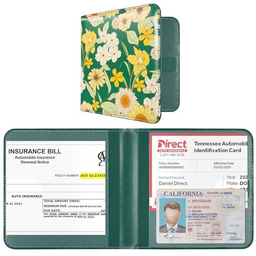 Image of CoBak Car Registration and Insurance Holder - Vehicle Glove Box Car Organizer, Auto Truck Comparment Accessories Case for Essential Document, Driver License, Cards (Blossom Forest Green)