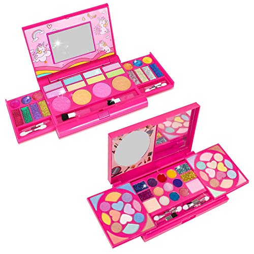 Tomons Kids Washable Makeup Kit, Fold Out Makeup Palette with Mirror, Make Up Toy Cosmetic Kit Gifts for Girls - Safety Tested- Non Toxic