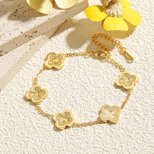 18K Gold-Plated Clover Bracelet for Women,Adjustable lucky Bracelet Jewelry Gift-Hypoallergenic Charm for Birthdays,Fashion Simplicity,Surprise for a Friend.2