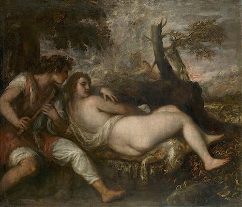 Tableau Nymphe et berger de Tiziano Vecelli impression d'art mural vintage 60x90cm