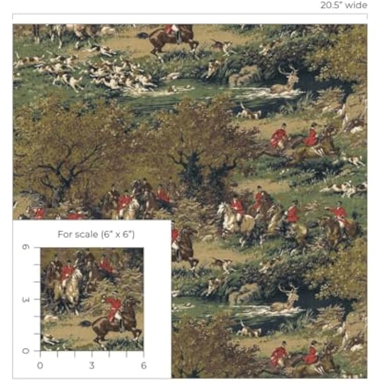 NextWall Harry & Grace Taunton Hunt Scene Peel and Stick Wallpaper (Olive & Midnight)