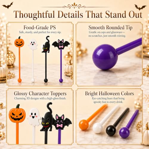36 Pcs Halloween Cocktail Stirrers, 4 Designs, 7.1 Inch - image 9