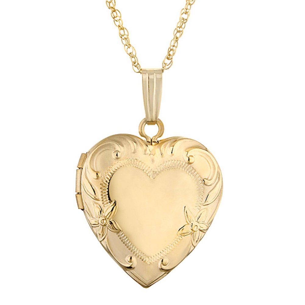Yellow Gold Filled Engraved Heart Photo Locket Pendant Necklace, 14 Carat Gold Heart Pendant Necklac