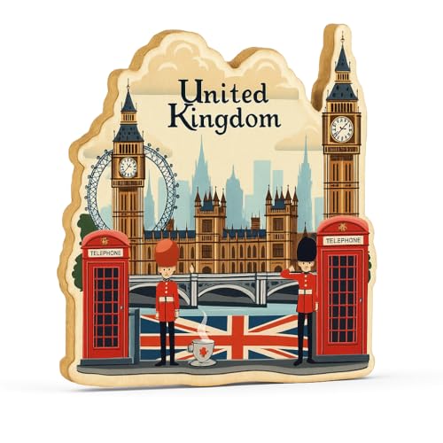 Image of Naxon United Kingdom Country Theme Souvenir Wooden Refrigerator Stylish Fridge Magnet - Fridge Decoration Magnet for Kitchen & Home Decor | Perfect Souvenir Gift | Size 3x3 Inches | Pack of 1