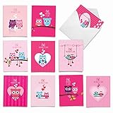 The Best Card Company - 10 Assorted Valentine's Day Note Cards (4 x 5.12 Inch) - Boxed Valentine Cards, Bulk Set with Envelopes - Owl You Need is Love M5665VDG-B1x10