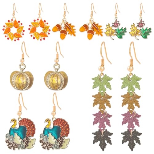 6 Pairs Fall Thanksgiving Earrings for Women