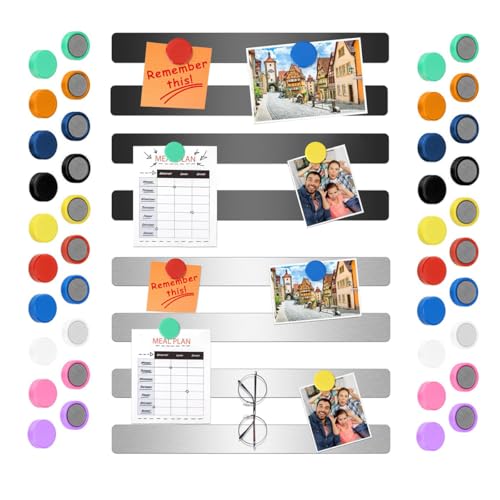 Image of Climberty 8 Pack Magnetic Board for Wall Stainless Steels Message Board Strip with 40 Pcs Color Magnets Self Adhesive Backing Bulletin Bar Boards for Home, Office, Photo Wall, Fridge - Black&Silver
