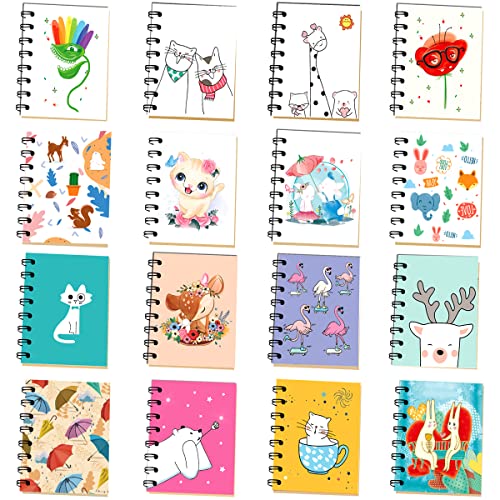 Luccyle 16 Pcs Mini Bloc Notes Spirale, Animaux de Dessins Animés Mini Cahiers, Carnets de Poche Portables ​Mignons pour Faveurs de Fête d'Anniversaire École Bureau (105 x 85mm) Cover
