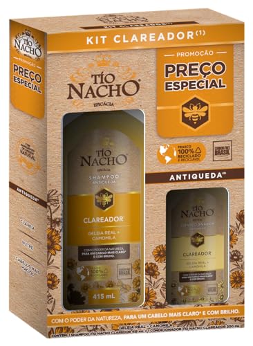 Tio Nacho Kit Shampoo E Condicionador Clareador Com Geleia Real Antiqueda Para Cabelos Mais Macios E Nutridos - Tratamento Completo Para Todos Os Tipos De Cabelo - 415 Ml (2-Pack)