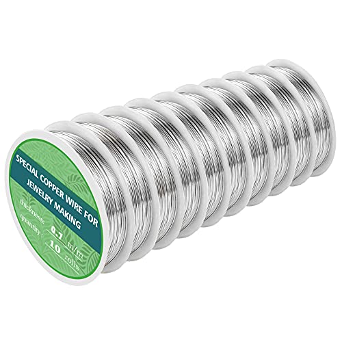 21GA Craft Wire Jewelry Wire 10 Roll 50 Yard/ 0.7 MM Silver Plated Thin Brass Metal Wire for Jewelry Making