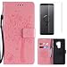 Produktbild OYIME für Samsung Galaxy S9 Plus Hülle Leder Klappbar und Display Schutz Folie, Rosa Katzen und Baum Muster Handyhülle zum Klappen Dünn Magnet Vollschutz Klapphülle Original Flip Book Case Full Cover