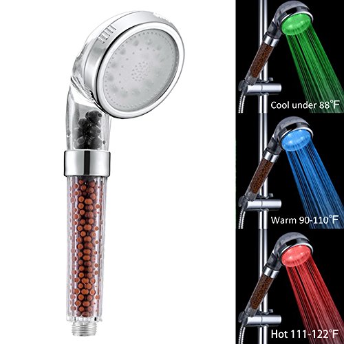 Pommeau de douche, Marsoul LED Water Controlé à température contrôlée 3 couleurs Changement de douche à double massage Spa Douchette(3 Contrôle de la température de couleur)