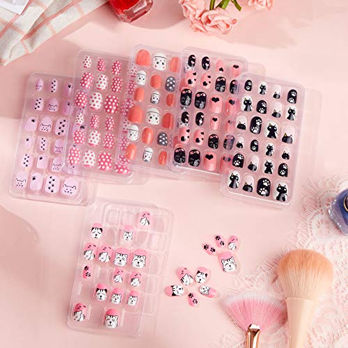 140 Pieces Children Nails Kids False Nails Girls Cartoon Press on Fake Nails Colorful Pre-Glue Full Cover Nails Cute Short Acrylic Artificial Nail Tips Kits for Kids (Cat) - Thumbnail 4