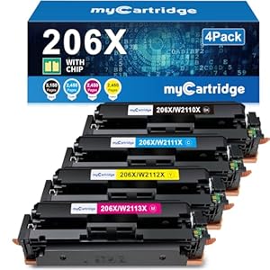 Lot de 4 cartouches de toner à haut rendement (avec puce) de remplacement pour HP 206X 206A pour Color Laserjet Pro MFP M283fdw M283cdw M283fdn M282nw Pro M255dw M255nw M283 M255 W2110X W2110X W2111 0