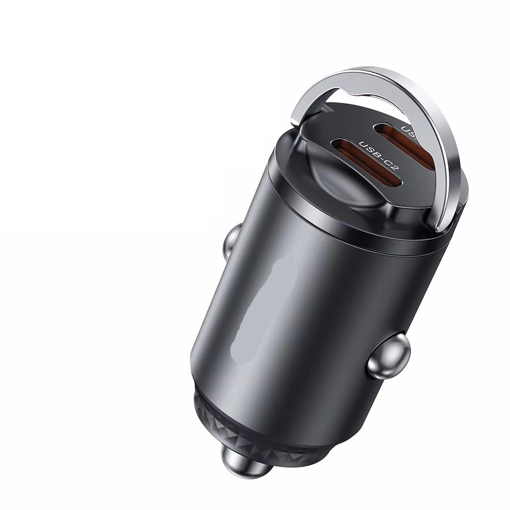 Mini Encendedor USB Tipo C de Doble Puerto con Anillo tracción, Carga rápida Universal for teléfonos móviles(45W Dual Type C)