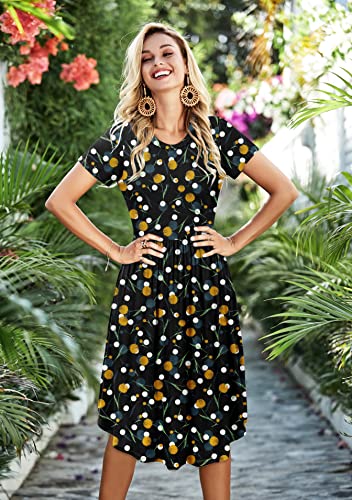 Image of Simier Fariry Womens Summer Modest Work Casual Midi Knee Dress Pocket Short Sleeve Teacher Outfits Spring Travel Clothes