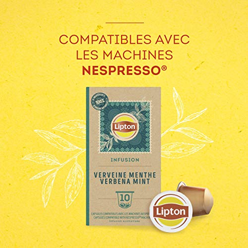 Lipton Infusion Verbena Menthe 40 Cápsulas Compatibles Nespresso, Antiestrés, Perfume Savory Menthe, Etiqueta Rainforest Alliance (Lote de 4x10 cápsulas) - Imagen 5