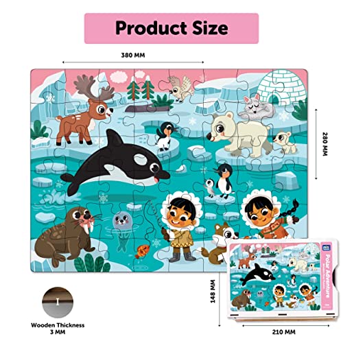 Image of Mini Leaves 48 Piece Wooden Puzzle for Kids & Adults - Polar Adventure Jigsaw Puzzle - Fun & Challenging Floor Wooden Puzzle Game - Gift for Adults and Kids - Safe & Durable Educational Toys