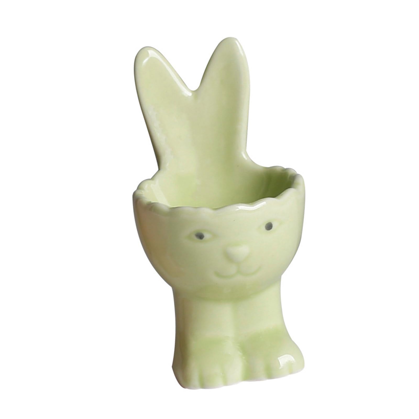 Buxuaaaa Green Decorative Cartoon Ceramic Cup For Soft Boiled Eggs Rabbits Shape Breakfast Eggs Holder Kitchen Accessory Ceramic Holder