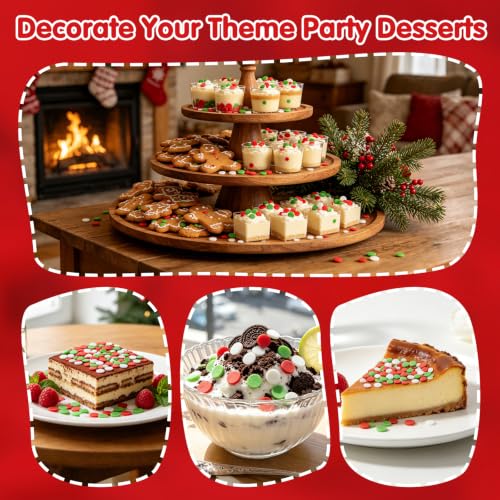 Image of Edible Christmas Sprinkles,Red Green White Round Confetti Sprinkle for Cake