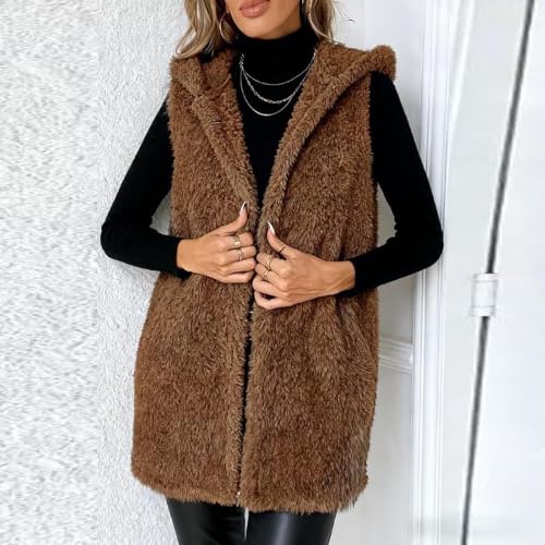 Womens Hooded Plush Fleece Vest Sleeveless Fuzzy Jacket Casual Outerwear - image 2