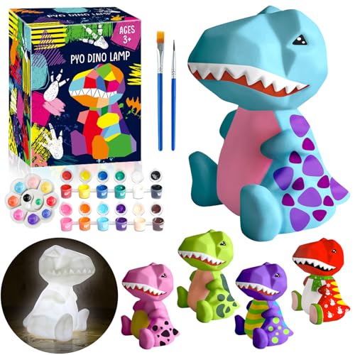FUNZBO 4.3in Paint Your Own Dinosaur Lamp Kit - Basket Stuffers, Arts and Crafts Supplies Painting for Kids Teens, DIY Night Light Dinosaur Toy for Boy Girl 3 4 5 6 7 8 9 10 11 12 Birthday Gift