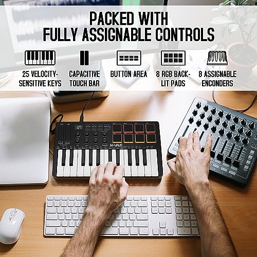 Image of M-Wave 25 Key USB MIDI Keyboard Controller With 8 Backlit Drum Pads, Bluetooth Semi Weighted Professional dynamic keybed 8 Knobs and Music Production,Software Included (classics) K5