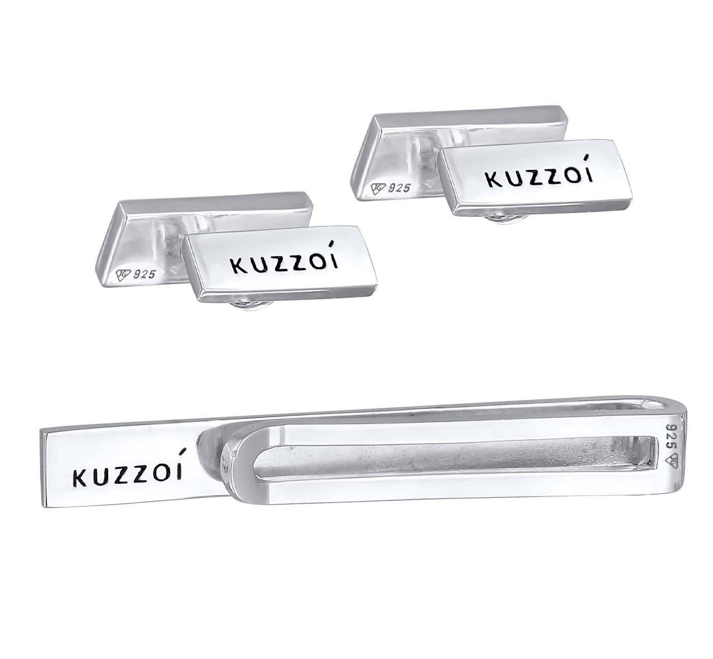 Kuzzoi Manschettenknöpfe & Krawattennadel für Herren im modischen Design, Herren Accessoire Set aus 925 Sterling Silber mit Emaille Details, Männer Geschenk für Hochzei undGeburtstag