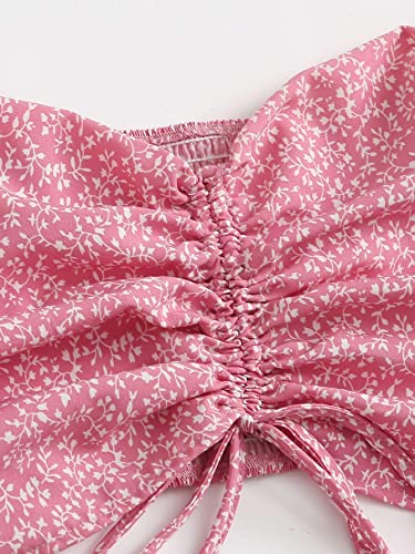 Floerns Women's Two Piece Outfit Floral Off Shoulder Drawstring Crop Top And Skirt Set Pink Floral S #TOP2